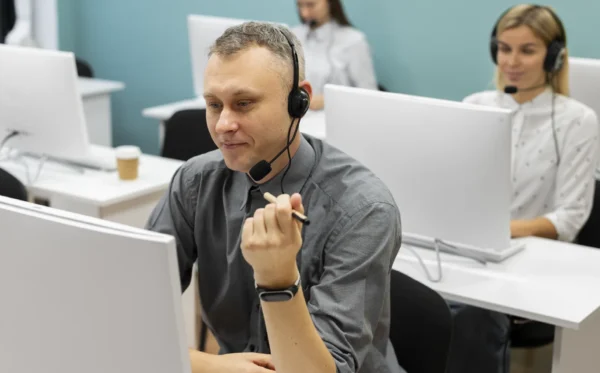 Call center agents working