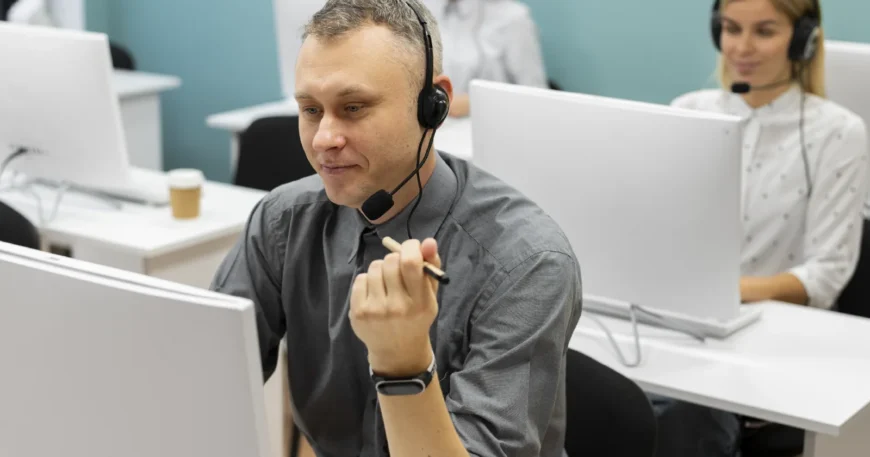 Call center agents working