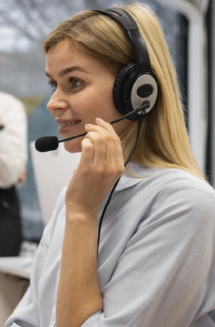 Female support agent smiling