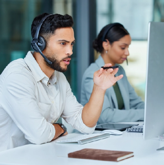 Support agent at computer