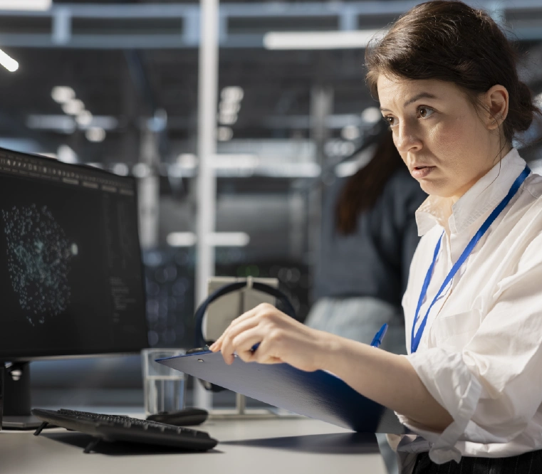 Professional reviewing digital data