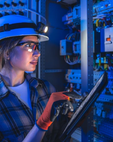 Specialist inspecting power systems